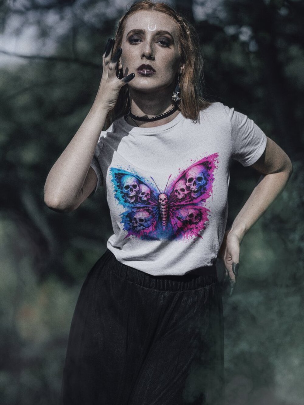 Skull Butterfly Shirt Women, Gothic Tee, Edgy Streetwear Top, Alt Fashion Skull